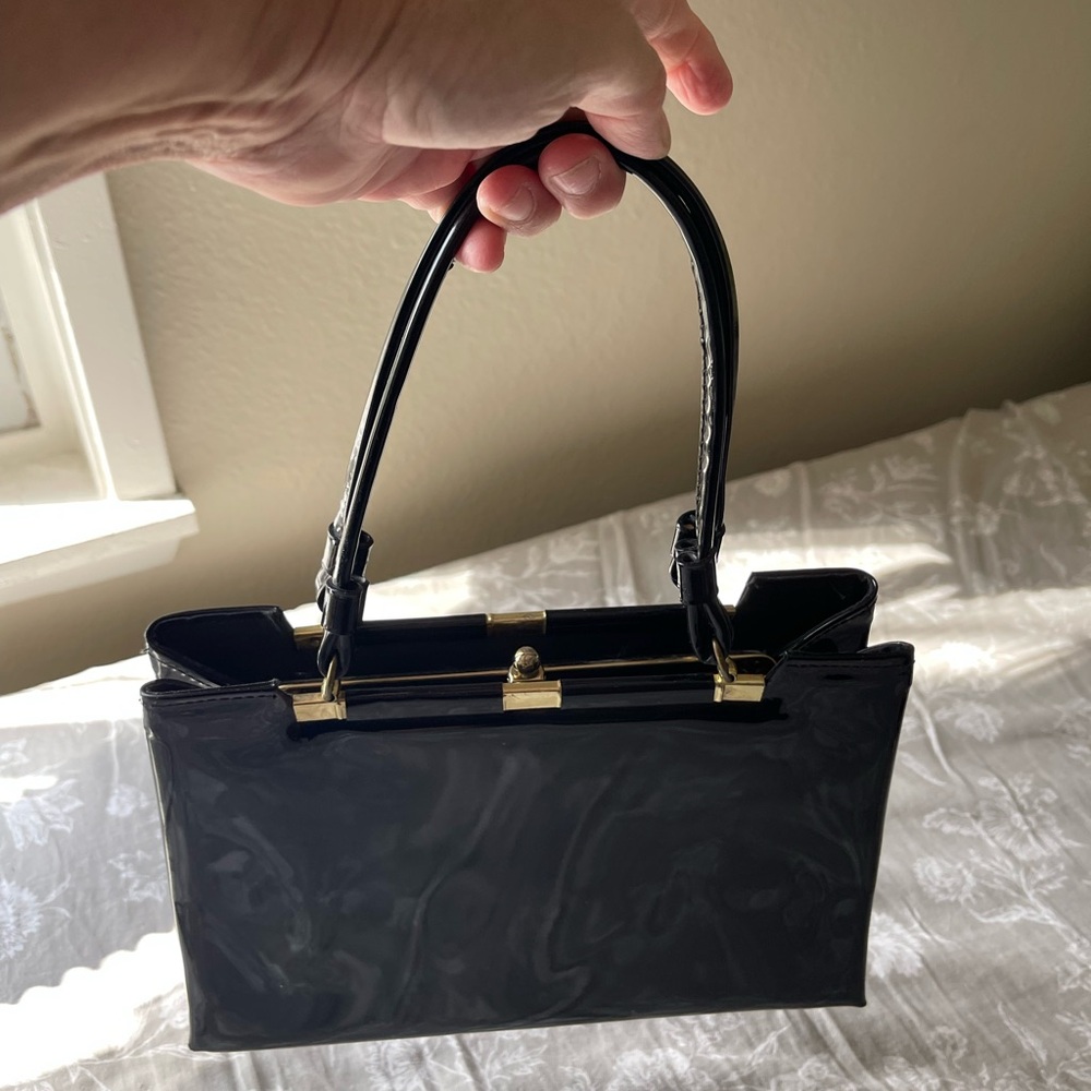 Vintage Black Patent Elegant Black Handbag purse 50s Formal retro dressy